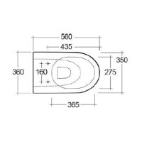 Langley Curve Back to Wall Rimless Toilet Pan - LLWC122 top elovation dims