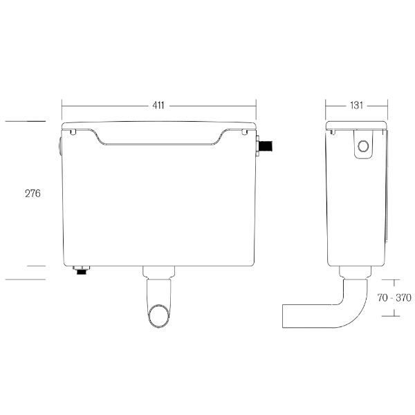 Dudley Miniflo concealed cistern: technical drawing, The Sanitaryware Company