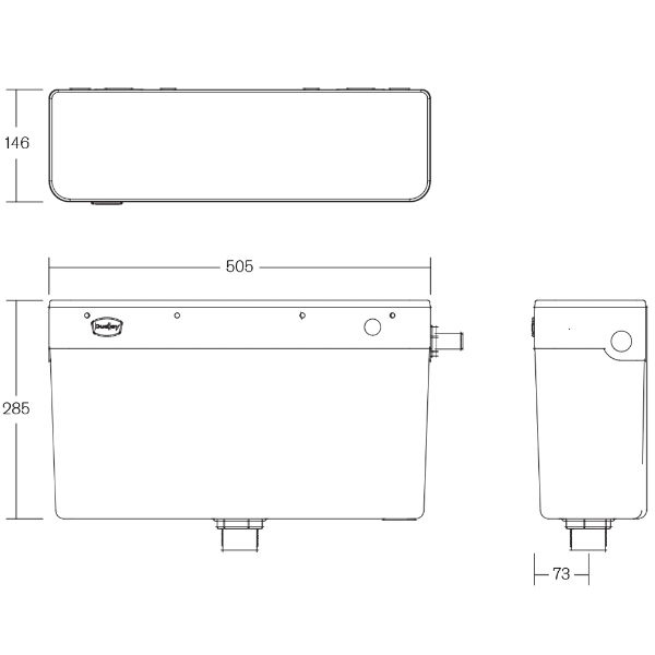 Thomas Dudley Mirage concealed cistern with Dimple Lever, Technical drawing