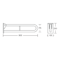 800mm Hinged Powder Coated Stainless Steel Grab Rails - Technical Drawing