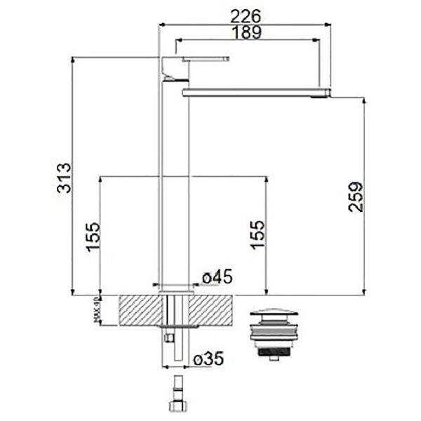 SanCeram Hartley tall mono basin mixer tap - Brushed Nickel