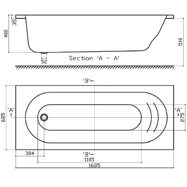 SanCeram Chartham 1700 x 700mm acrylic bath