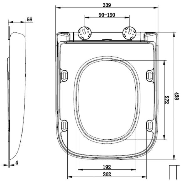 Marden Soft Close Toilet Seat & Cover – MDWC105 Dimensions, Technical Drawing