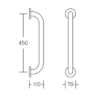 455mm Straight Powder Coated Stainless Steel Concealed Grab Rails - Technical Drawing