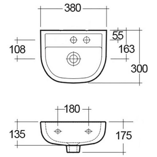 SanCeram Chartham 380 wash basin CHWB102 with right hand taphole