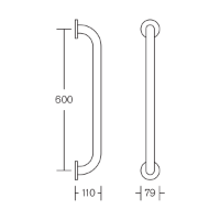 600mm Straight Powder Coated Stainless Steel Grab Rails - Technical Drawing