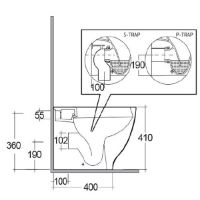 Langley Curve Back to Wall Rimless Toilet Pan - LLWC122 side elovation dims